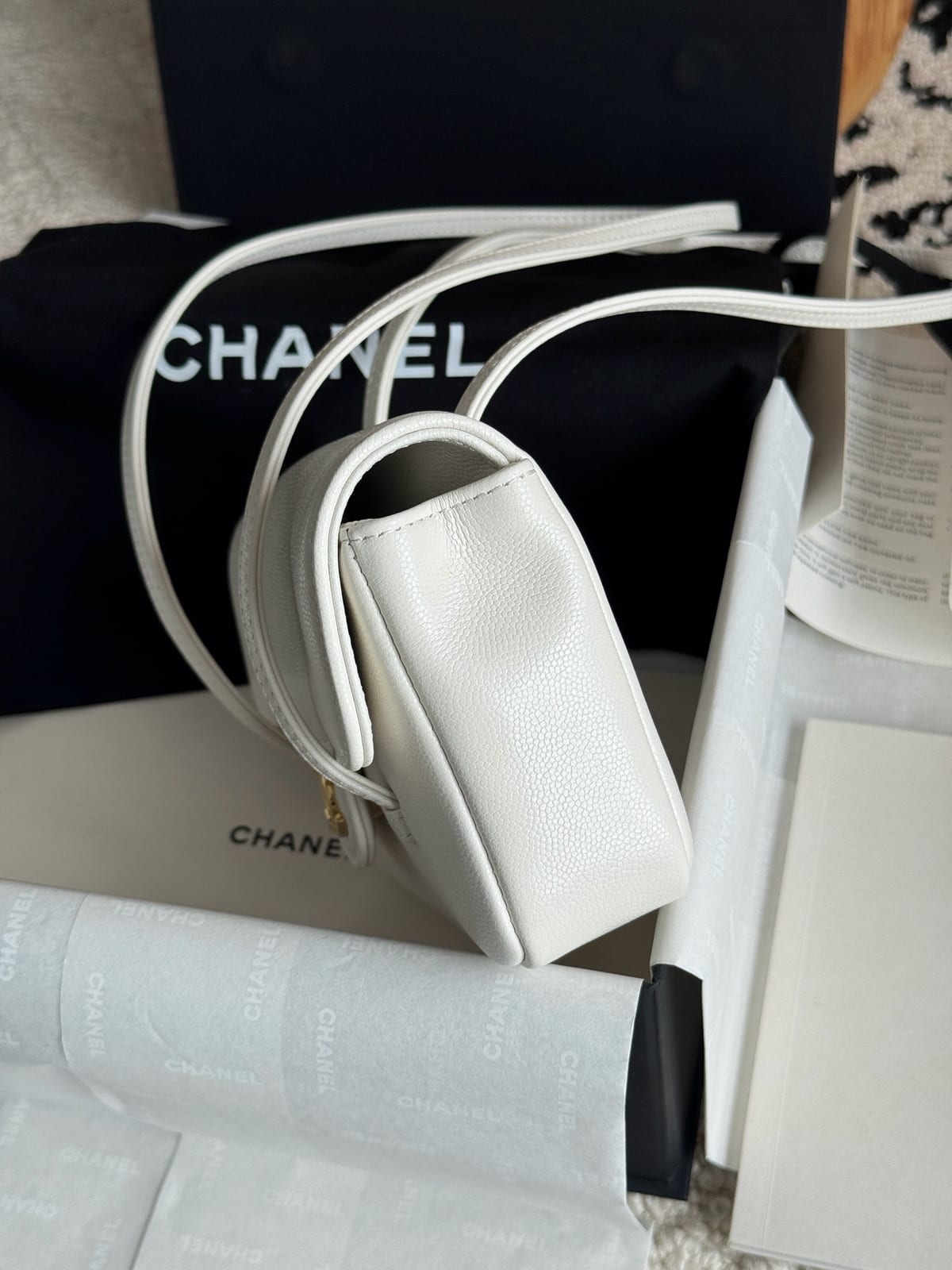  Chanel Mini Preppy Coco Clutch with Straps White Shiny Caviar Leather 4