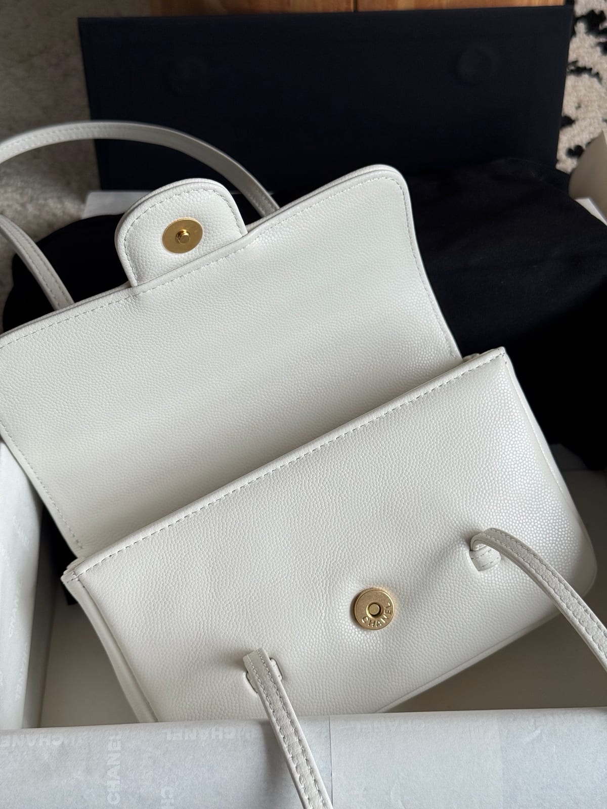  Chanel Mini Preppy Coco Clutch with Straps White Shiny Caviar Leather 5