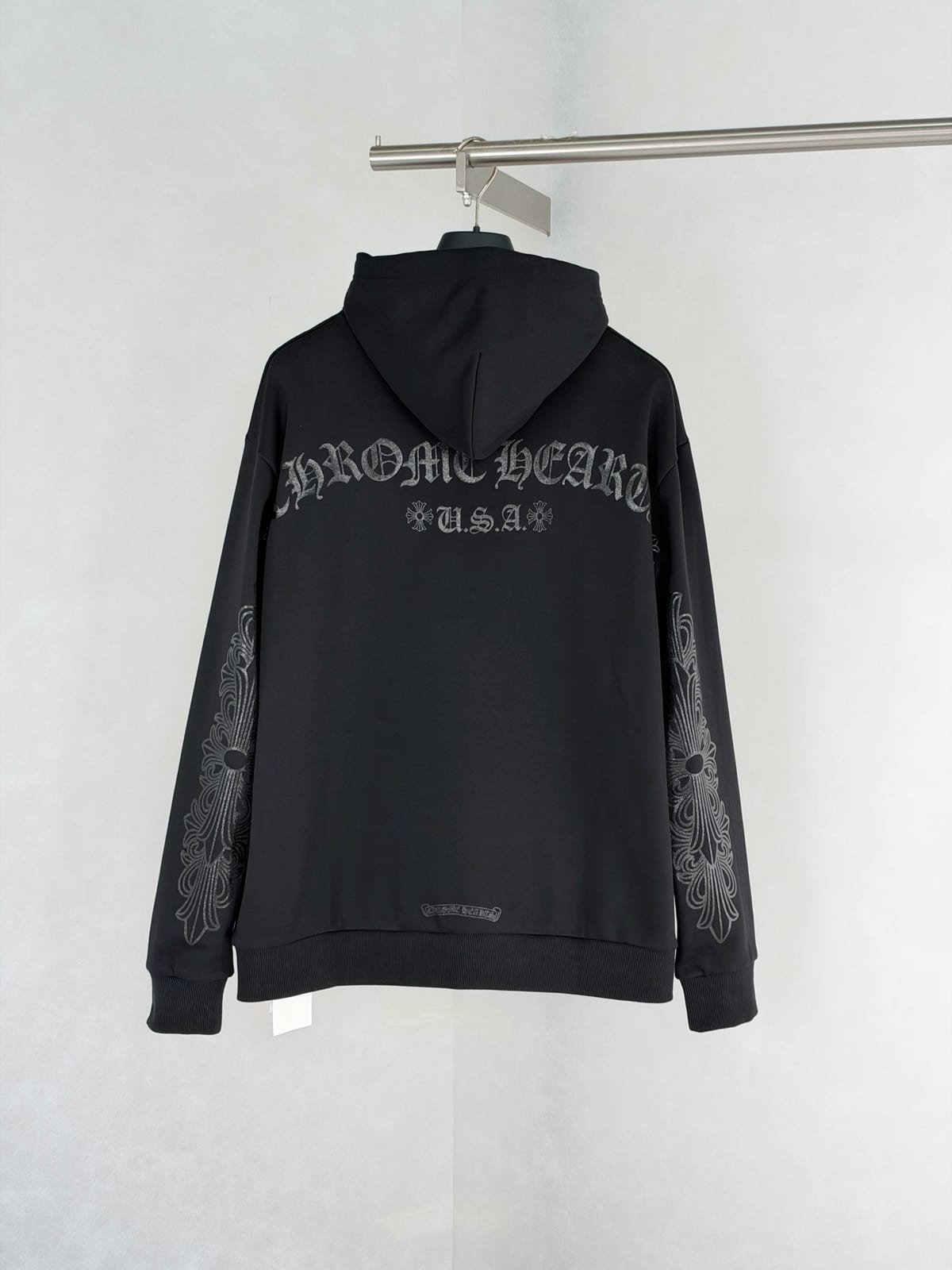  Chrome Hearts Horseshoe Floral Pullover Hoodie Black 2