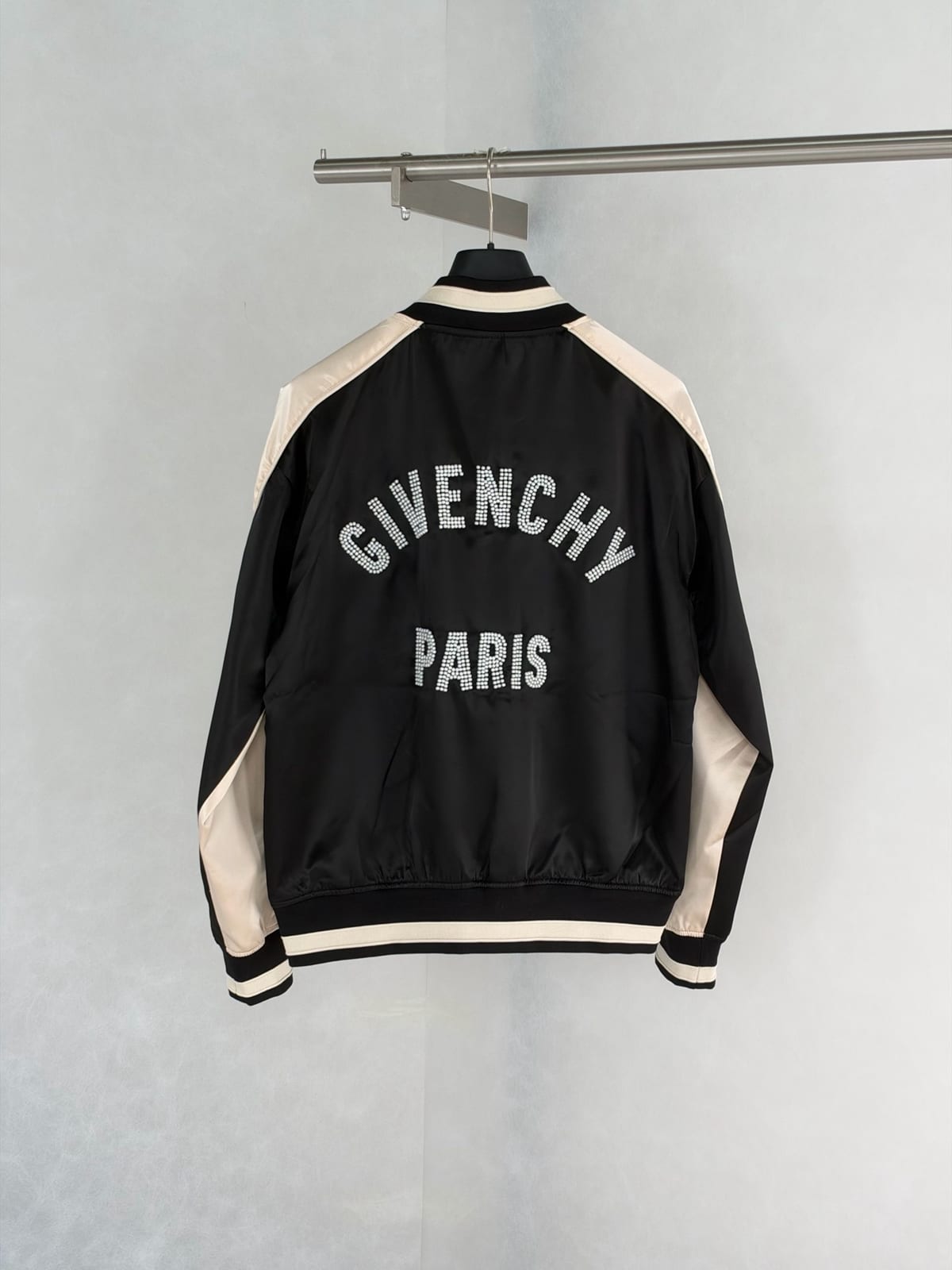Givenchy Men's Satin Rhinestone-Logo Bomber Jacket 2