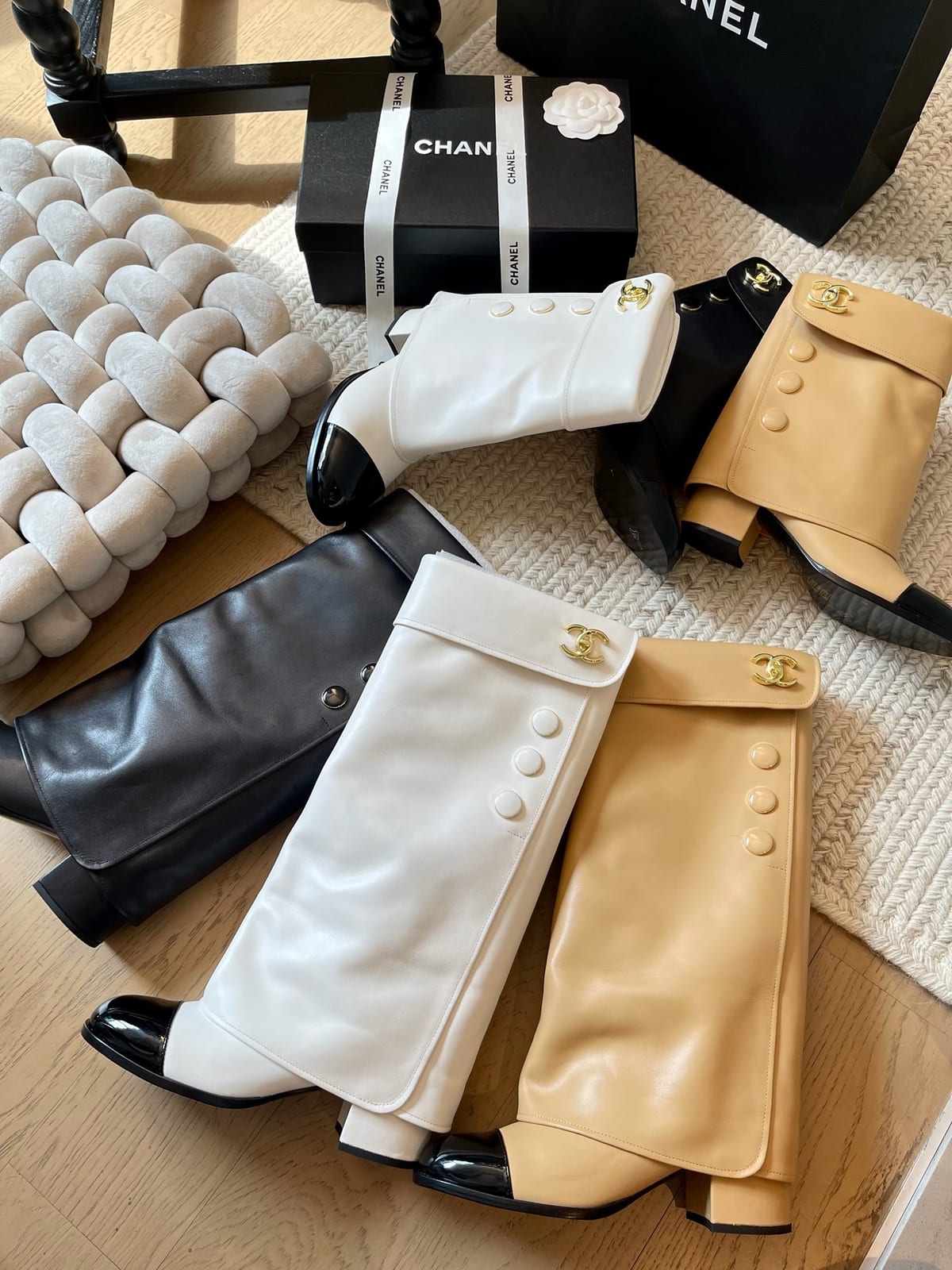 Chanel Turn-Down Cuff Button High Boots