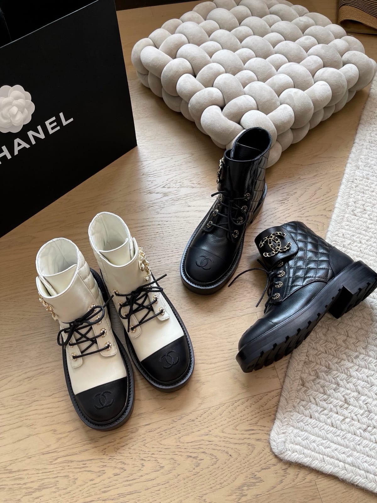 Chanel Quilted Lace-Up Combat Boots